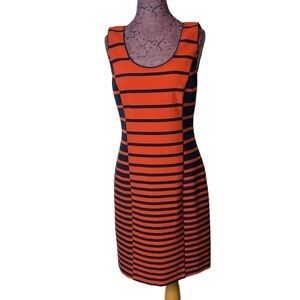 Halston Heritage Sz 10 Striped Sheath Dress Red Blue